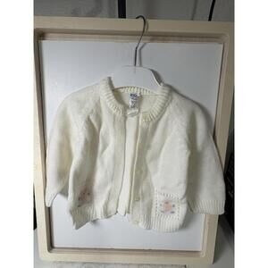 Vintage Baby Knit Cardigan Sweater Portugal White Pastel Pocket Detail